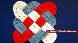 Hot Pad = Trivet - Patriotic Red, White, and Blue - Celtic Knot Design