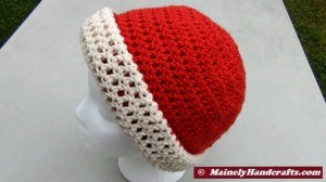 Oatmeal and Red Hat - Winter Hat - Reversible Head Wear - Rolled Brim Hat 2