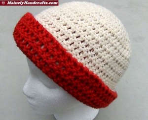 Oatmeal and Red Hat - Winter Hat - Reversible Head Wear - Rolled Brim Hat