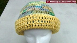 Yellow and Variegated Hat - Winter Hat - Reversible Head Wear - Rolled Brim Hat