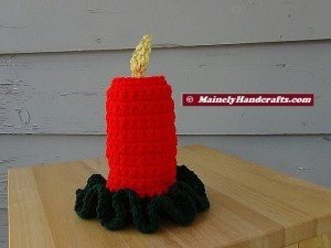 Holiday Crochet - Flameless Candle - Red Christmas Decor