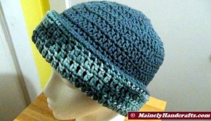 Cadet Blue and Variegated Colonial Blues Hat - Winter Hat - Reversible Head Wear - Rolled Brim Hat Mainely Handcrafts 3