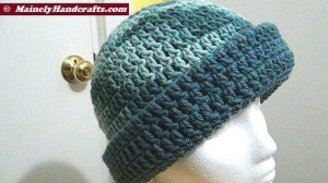 Cadet Blue and Variegated Colonial Blues Hat - Winter Hat - Reversible Head Wear - Rolled Brim Hat Mainely Handcrafts