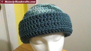 Cadet Blue and Variegated Colonial Blues Hat - Winter Hat - Reversible Head Wear - Rolled Brim Hat Mainely Handcrafts 5