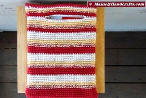 Crochet Tote Bag - Cotton Tote Bag - Country Red, Yellow, White, Variegated Stripe Sac Mainely Handcrafts 2