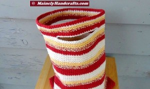 Crochet Tote Bag - Cotton Tote Bag - Country Red, Yellow, White, Variegated Stripe Sac Mainely Handcrafts 4