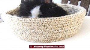 Beige Pet Basket - Soft Crochet Cat Bed - 16 inch Basket 5