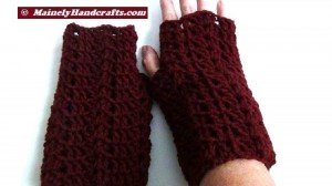 Dark Red Fingerless Gloves - Crocheted Claret Wrist Warmers 2