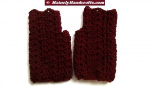 Dark Red Fingerless Gloves - Crocheted Claret Wrist Warmers