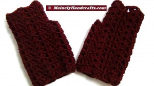 Dark Red Fingerless Gloves - Crocheted Claret Wrist Warmers 4