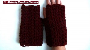 Dark Red Fingerless Gloves - Crocheted Claret Wrist Warmers 5