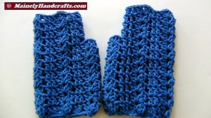 Crochet Shell Fingerless Gloves - Blue Acrylic Hand Warmers 2