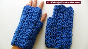 Crochet Shell Fingerless Gloves - Blue Acrylic Hand Warmers