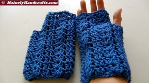 Crochet Shell Fingerless Gloves - Blue Acrylic Hand Warmers 5