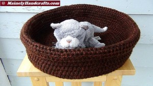 Double Chocolate Brown Basket - Brown Pet Basket - Large Pet Bed - Dog Bed - Cat Bed - Crochet Rolled Brim Basket 2