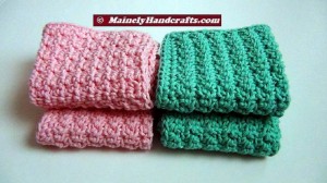 Pink and Green Washcloths, Crochet Dishcloths, Cotton Facecloths, Set of 4 Eco-Friendly Cleaning Cloths